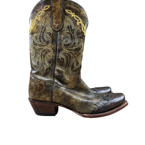 Tony‎ Lama 7.5 B Ladies Vaquero Bark Santa Cowboy Boots Leather Classic Boho - Picture 1 of 12
